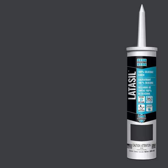 Latasil silicone caulk tube on a gray background