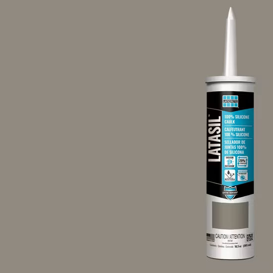 Latasil silicone caulk tube on a gray background