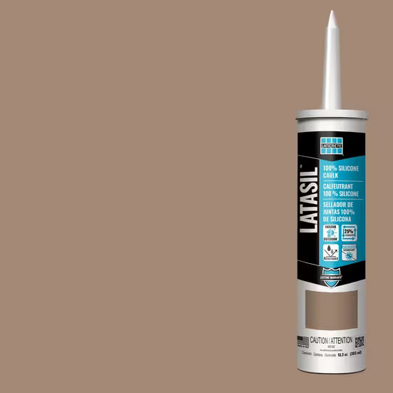 Latasil silicone sealant cartridge on a brown background