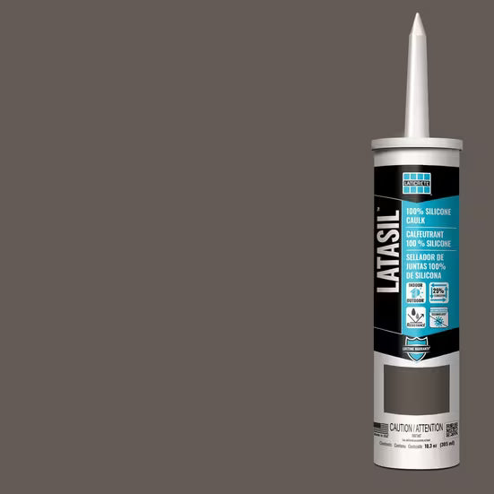 Latasil silicone caulk tube on a gray background