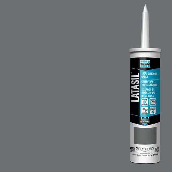 Latasil silicone sealant cartridge on a gray background