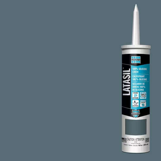Latasil silicone caulk tube on a gray background