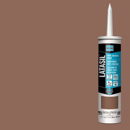 Latasil silicone sealant cartridge on a brown background