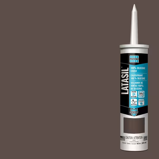 Latasil silicone sealant cartridge on a brown background