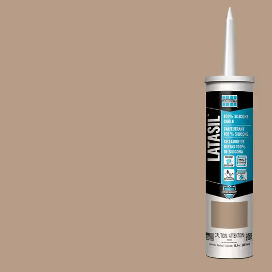 Latasil silicone sealant cartridge on a beige background