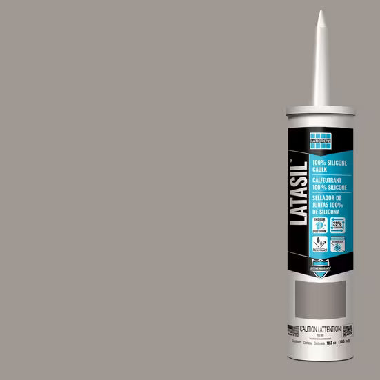 Latasil silicone caulk tube on a gray background
