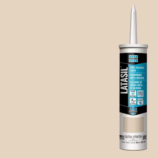 Latasil silicone sealant cartridge on a beige background