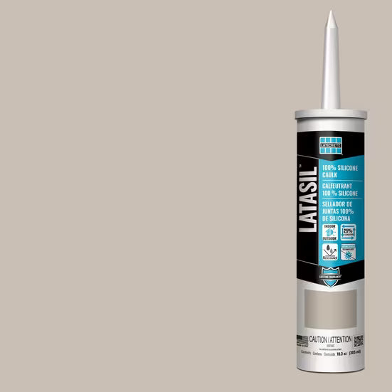 Latasil silicone sealant cartridge on a beige background