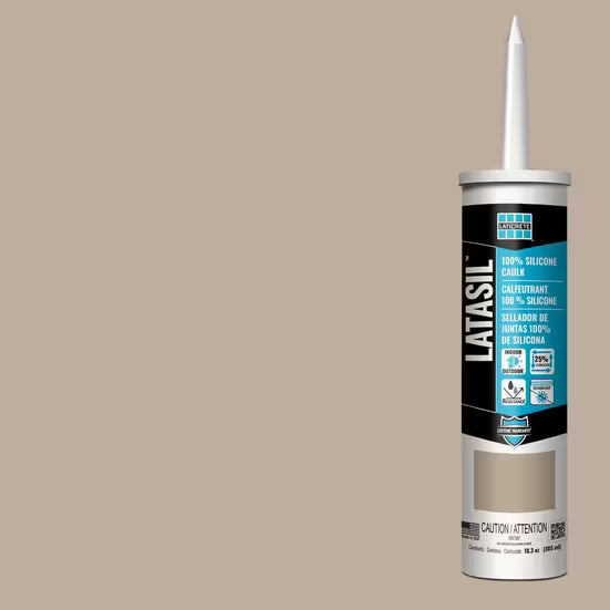 Latasil silicone sealant cartridge on a beige background