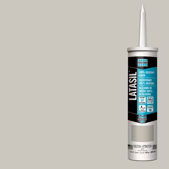 Latasil silicone sealant cartridge on a gray background