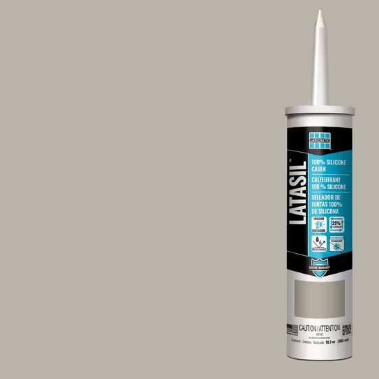 Latex silicone sealant cartridge on a gray background