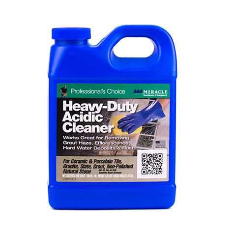 Blue container of Heavy-Duty Acidic Cleaner with a label on a white background