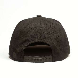 Black performance snapback with adjustable rear closure