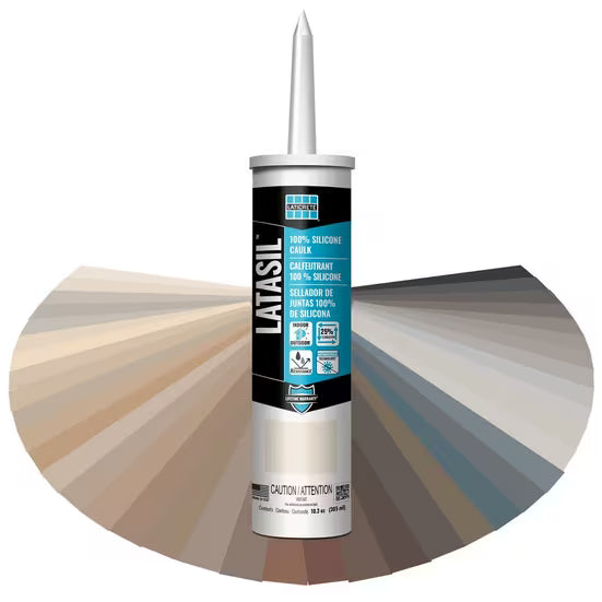 Latasil silicone sealant cartridge with color swatch on a white background